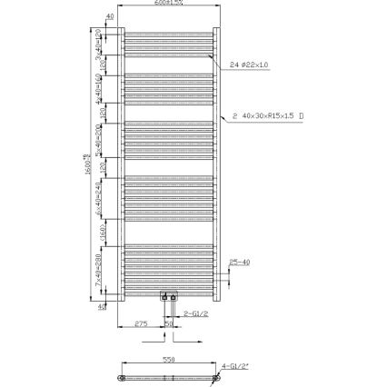 Novaservis - Θερμαντικό σώμα μπάνιου τύπου σκάλα 836W/230V 160x60 cm μαύρο, ίσιο