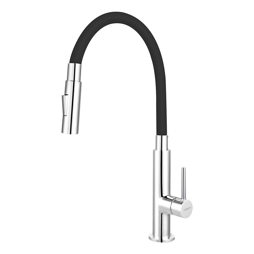 Novaservis - Μπαταρία κουζίνας με εύκαμπτο στόμιο γυαλιστερό χρώμιο/μαύρο