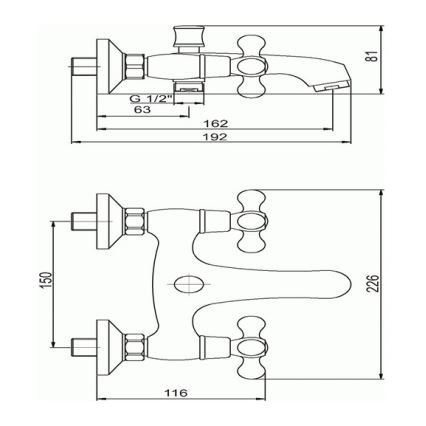Novaservis - Μπαταρία μπανιέρας TITANIA RETRO γυαλισμένο χρώμιο