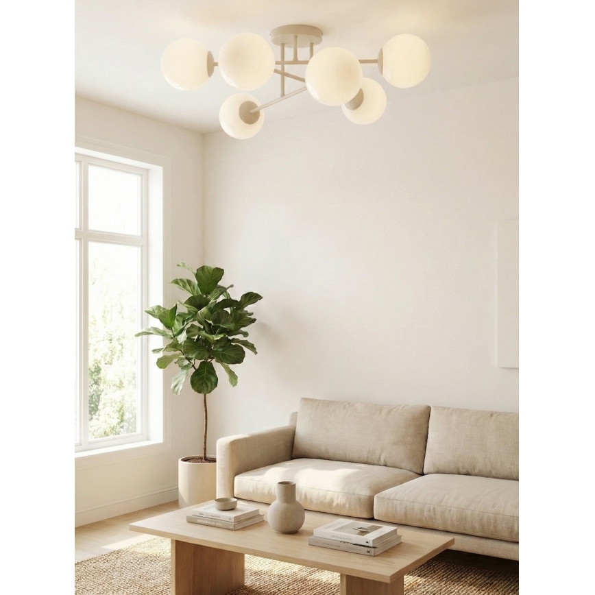 Ημι-κρεμαστός πολυέλαιος ROMA 6xE14/10W/230V μπεζ
