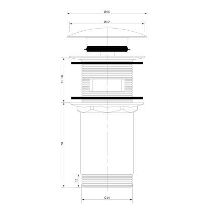 OMNIRES A706CPB - Βαλβίδα νιπτήρος CLICK-CLACK διάμετρος 6,6 cm brushed χαλκός