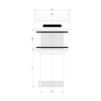 OMNIRES A716BL - Βαλβίδα νιπτήρος CLICK-CLACK διάμετρος 6,6 cm semi-ματ μαύρο