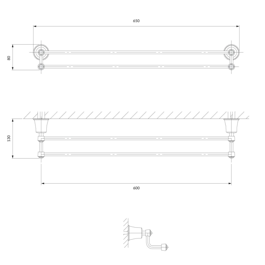 OMNIRES AL53226CR - Επιτοίχια πετσετοθήκη ART LINE 65 cm γυαλιστερό χρώμιο