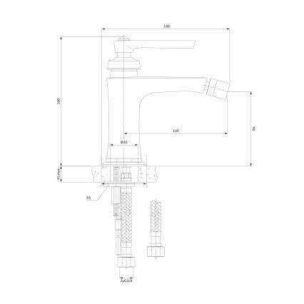 OMNIRES AM5220CR - Μπαταρία μπιντέ ARMANCE 16 cm γυαλιστερό χρώμιο