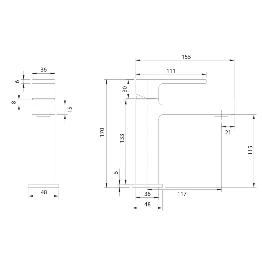OMNIRES BA7810BL - Μπαταρία νιπτήρα BARETTI 17 cm ματ μαύρη