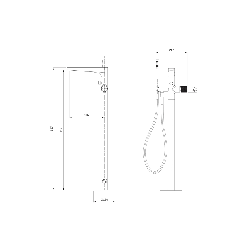 OMNIRES CT8033CR - Eλεύθερης τοποθέτησης σετ μπάνιου με μπαταρία CONTOUR γυαλιστερό χρώμιο