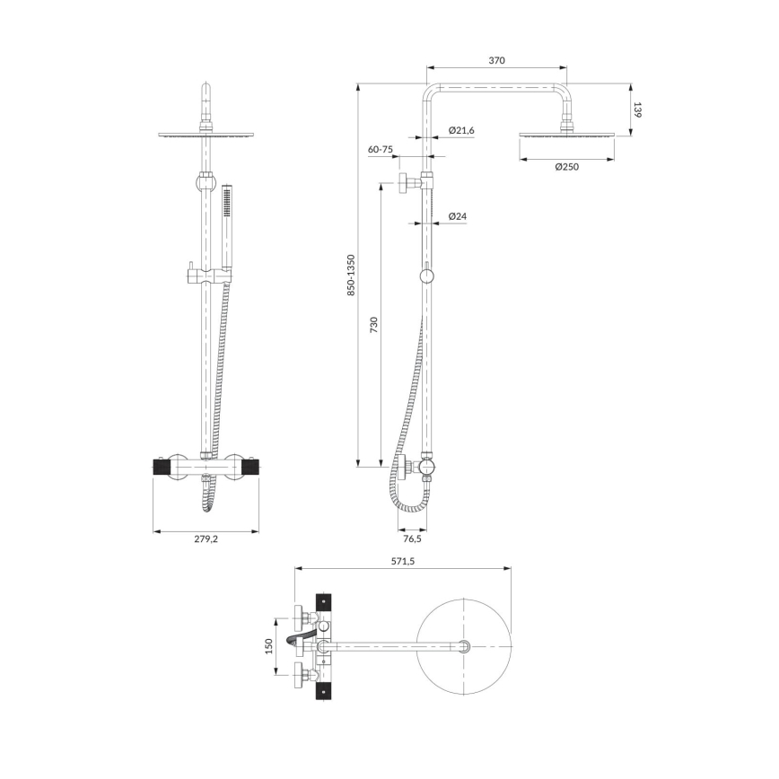 OMNIRES CT8044CR - Σετ μπάνιου με θερμοστατική μπαταρία CONTOUR γυαλιστερό χρώμιο
