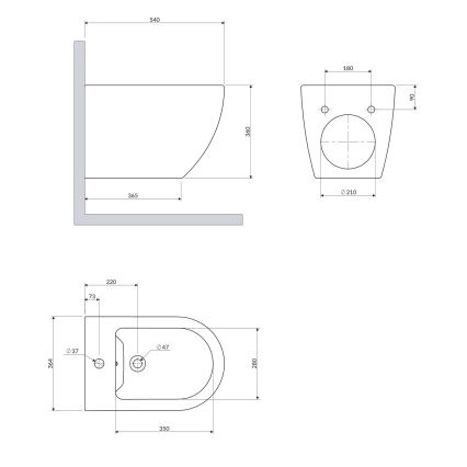 OMNIRES OTTAWACMBIBP - Επιτοίχιο μπιντέ OTTAWA κεραμικό/γυαλιστερό λευκό