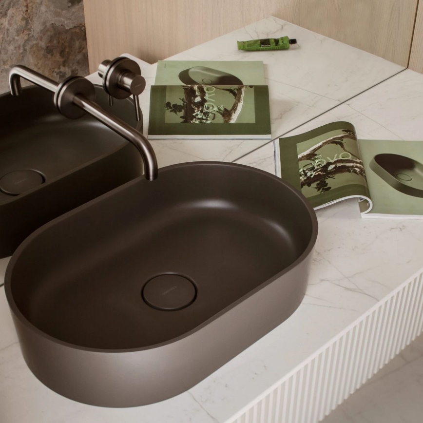 OMNIRES OVOUNAG - Νιπτήρας επιτραπέζιος OVO 55x36 εκ. δολομίτης/ματ σταχτί γκρι