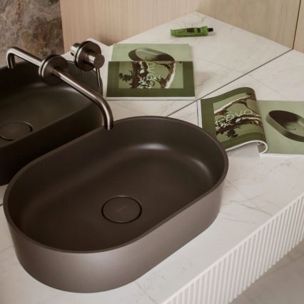 OMNIRES OVOUNAG - Νιπτήρας επιτραπέζιος OVO 55x36 εκ. δολομίτης/ματ σταχτί γκρι