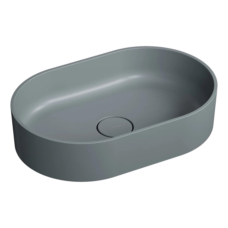 OMNIRES OVOUNAG - Νιπτήρας επιτραπέζιος OVO 55x36 εκ. δολομίτης/ματ σταχτί γκρι
