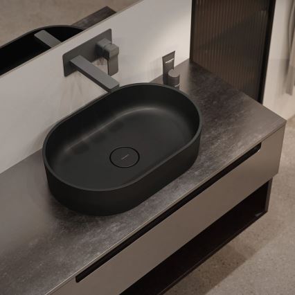 OMNIRES OVOUNBLV - Νιπτήρας επιτραπέζιος OVO 55x36 εκ. δολομίτης/ματ μαύρη λάβα