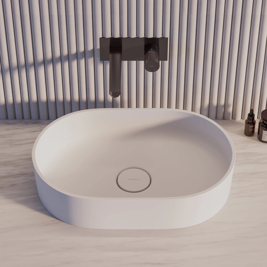 OMNIRES OVOUNBM - Επιτραπέζιος νιπτήρας OVO 55x36 cm από δολομίτη, ματ λευκό