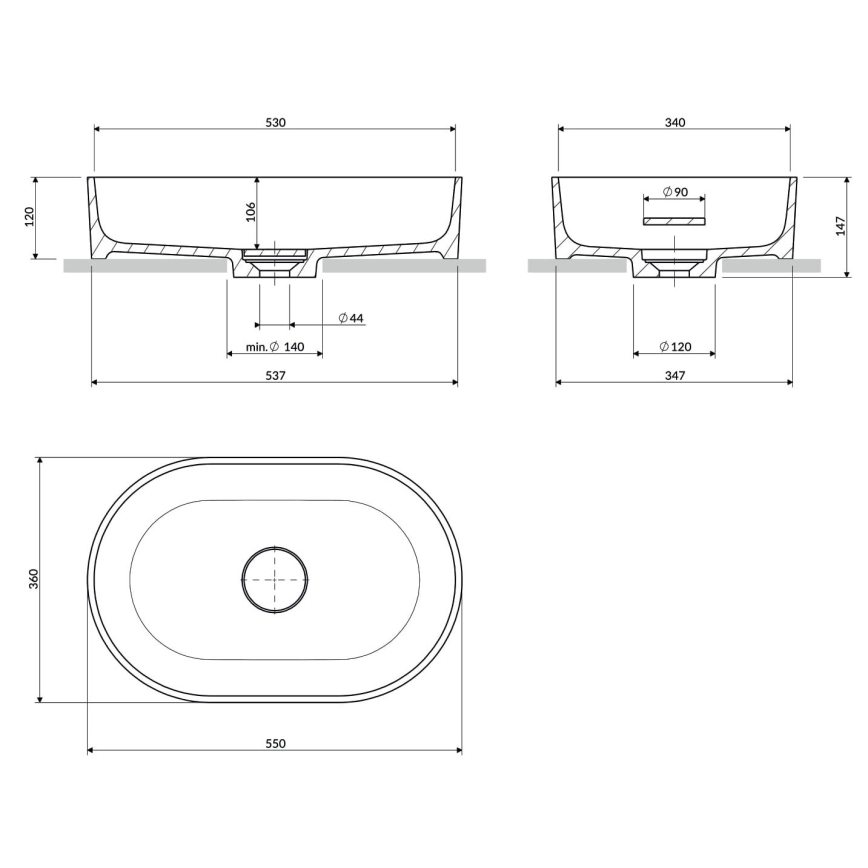OMNIRES OVOUNBM - Νιπτήρας επιτραπέζιος OVO 55x36 εκ. δολομίτης/ματ λευκό