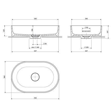 OMNIRES OVOUNBP - Νιπτήρας για πάγκο OVO 55x36 εκ. δολομίτης/γυαλιστερό λευκό