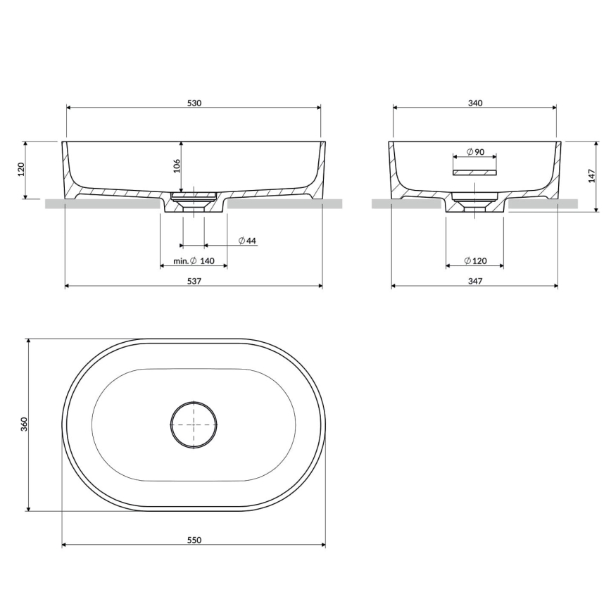 OMNIRES OVOUNBP - Νιπτήρας για πάγκο OVO 55x36 εκ. δολομίτης/γυαλιστερό λευκό