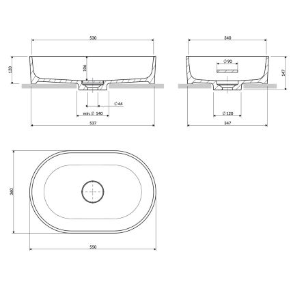 OMNIRES OVOUNMB - Επιτραπέζιος νιπτήρας OVO 55x36 cm δολομίτης/ματ μεσονυχτίου μπλε