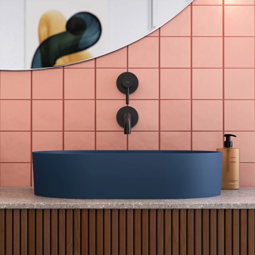 OMNIRES OVOUNMB - Εντοιχιζόμενο νιπτήρα OVO 55x36 εκ. δολομίτης/ματ βαθύ μπλε