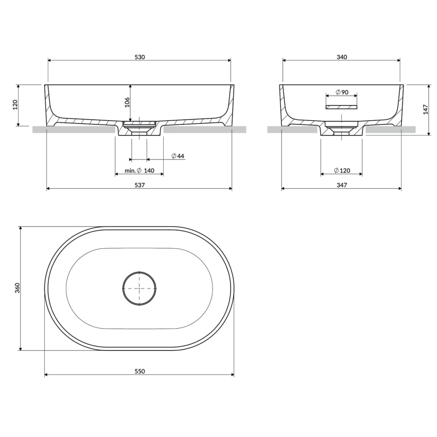 OMNIRES OVOUNMB - Εντοιχιζόμενο νιπτήρα OVO 55x36 εκ. δολομίτης/ματ βαθύ μπλε