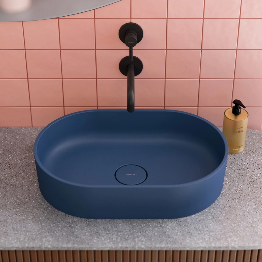 OMNIRES OVOUNMB - Εντοιχιζόμενο νιπτήρα OVO 55x36 εκ. δολομίτης/ματ βαθύ μπλε