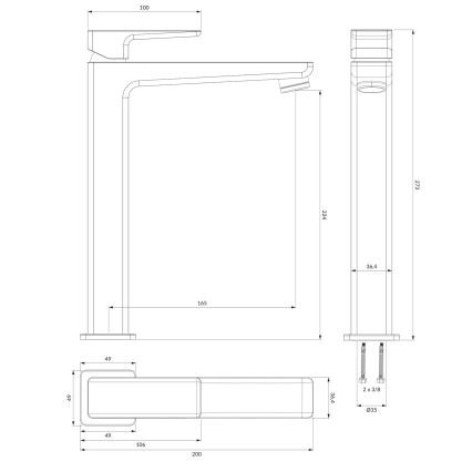 OMNIRES PM7412BL - Μπαταρία νιπτήρος PARMA 27,3 cm ματ μαύρο