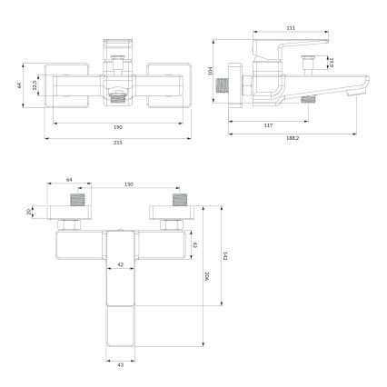 OMNIRES PM7430BL - Μπαταρία μπανιέρας PARMA ματ μαύρο
