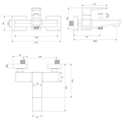 OMNIRES PM7430CR - Μπαταρία μπανιέρας PARMA γυαλιστερό χρώμιο