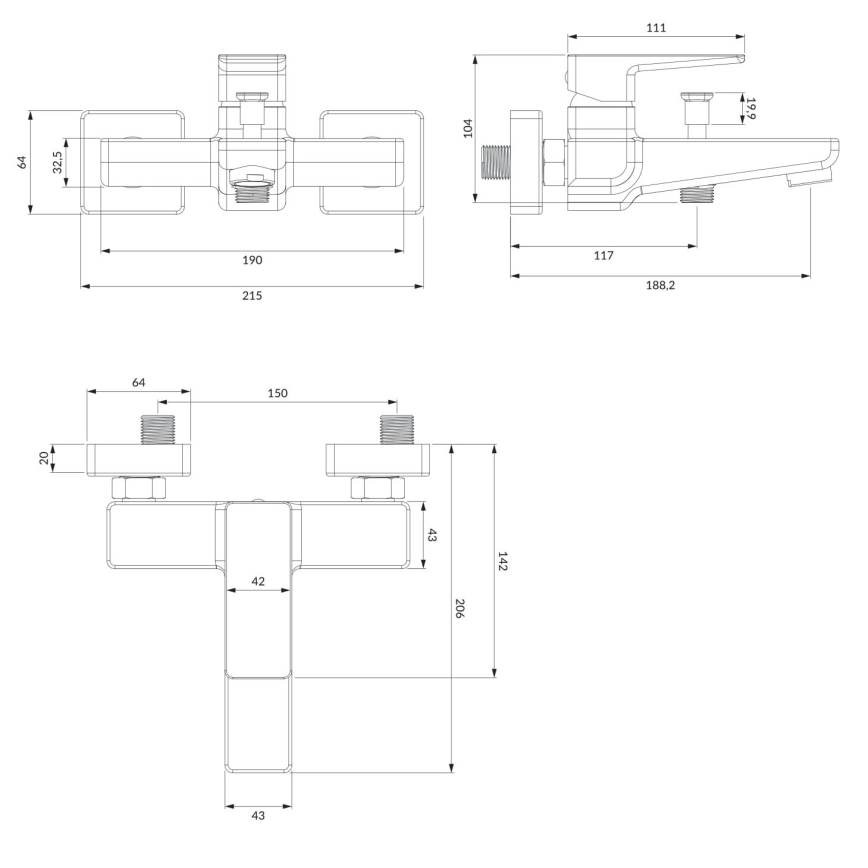 OMNIRES PM7430CR - Μπαταρία μπανιέρας PARMA γυαλιστερό χρώμιο