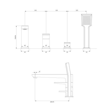 OMNIRES PM7432BL - Μπαταρία μπανιέρας πλήρες σετ PARMA ματ μαύρο