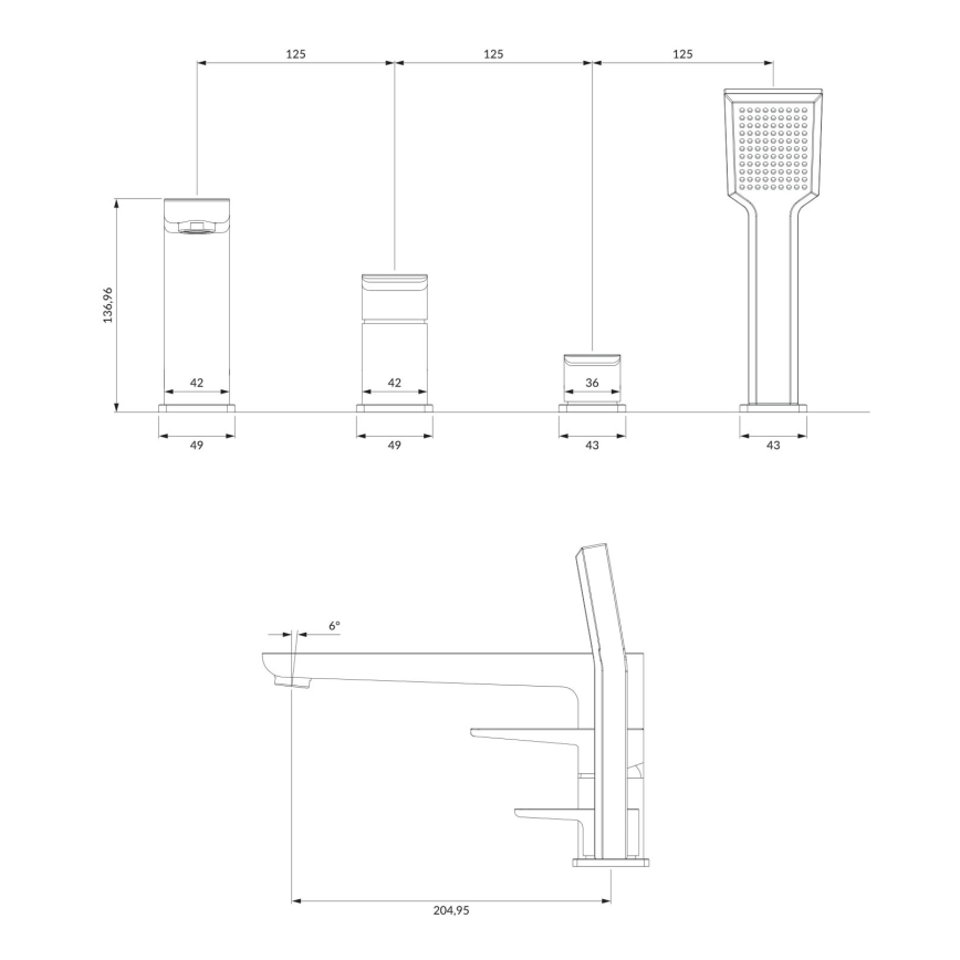 OMNIRES PM7432CR - Μπαταρία μπανιέρας πλήρες σετ PARMA γυαλιστερό χρώμιο