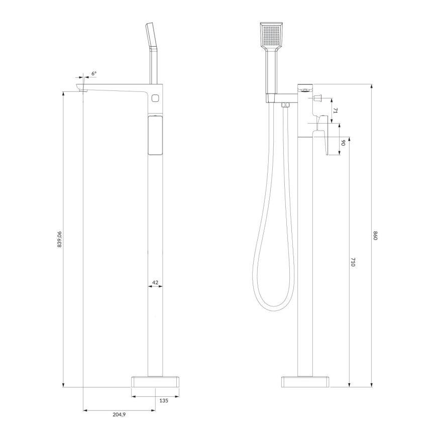 OMNIRES PM7433CR - Ελεύθερη μπανιέρα με σετ μπαταρίας PARMA σε γυαλιστερό χρώμιο