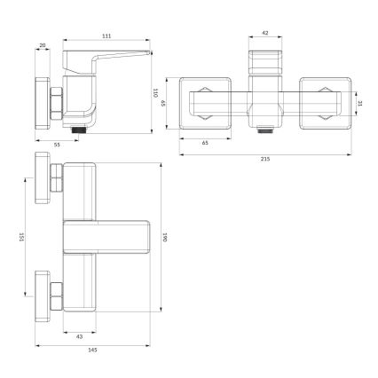 OMNIRES PM7440BL - Μπαταρία ντους PARMA ματ μαύρο