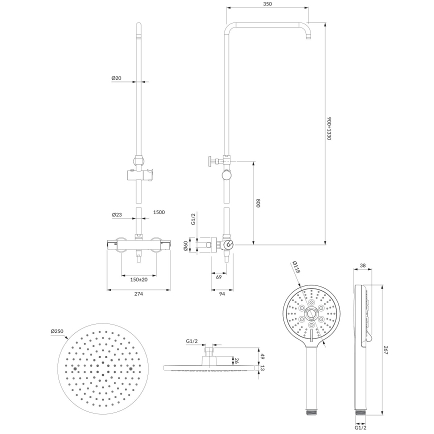 OMNIRES SYSY10/N/6CR - Σετ μπάνιου με θερμοστατική μπαταρία Y γυαλιστερό χρώμιο