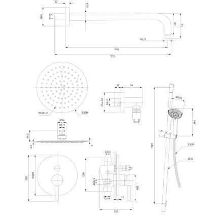 OMNIRES SYSY17CR - Σετ μπάνιου σετ ντους εντοιχιζόμενο Y γυαλιστερό χρώμιο