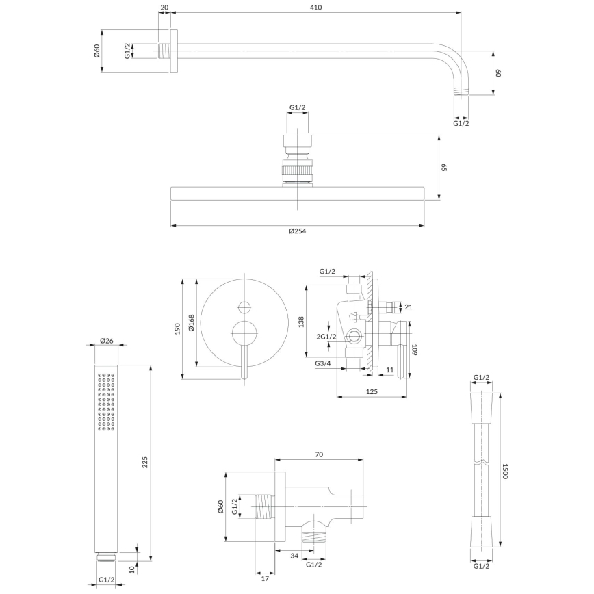 OMNIRES SYSY22XCR - Σετ ντους με εντοιχισμένη μπαταρία Y σε γυαλιστερό χρώμιο