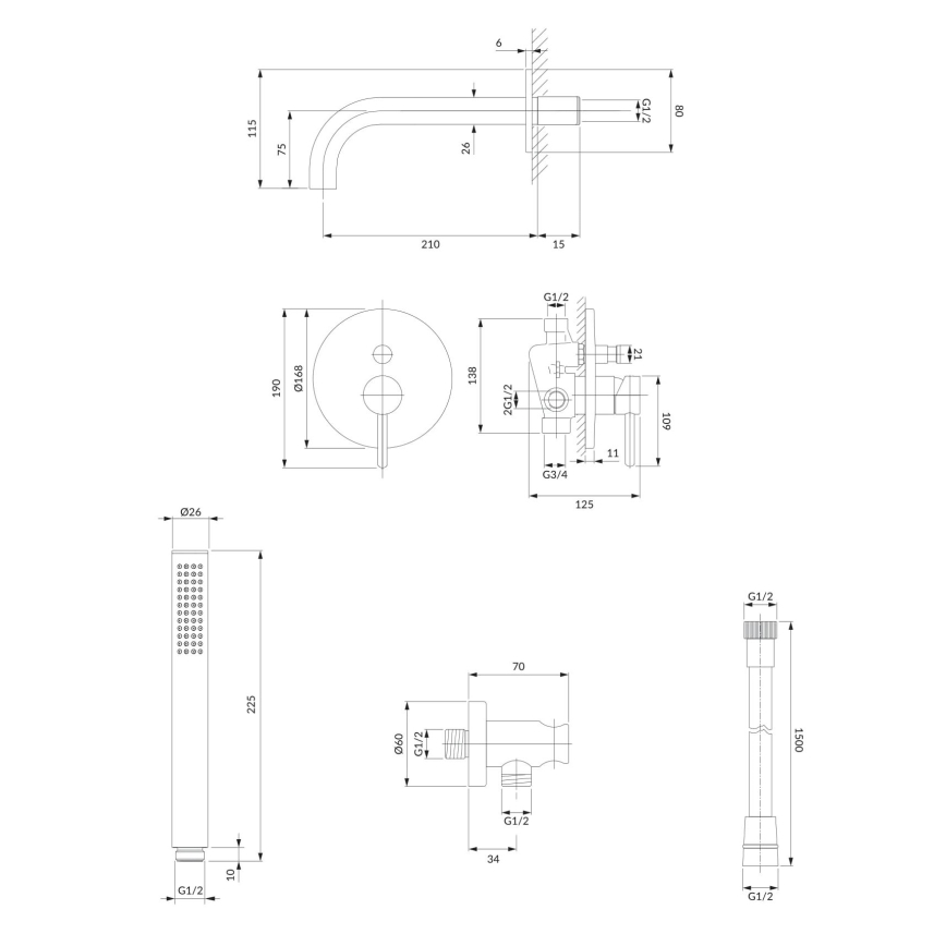 OMNIRES SYSYW01CR - Εντοιχιζόμενο σετ ντους Y γυαλιστερό χρώμιο