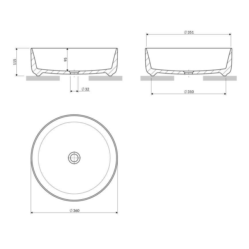 OMNIRES TULSA355BP - Επιτραπέζιος νιπτήρας TULSA Ø 36 εκ., κεραμικός, σε γυαλιστερό λευκό