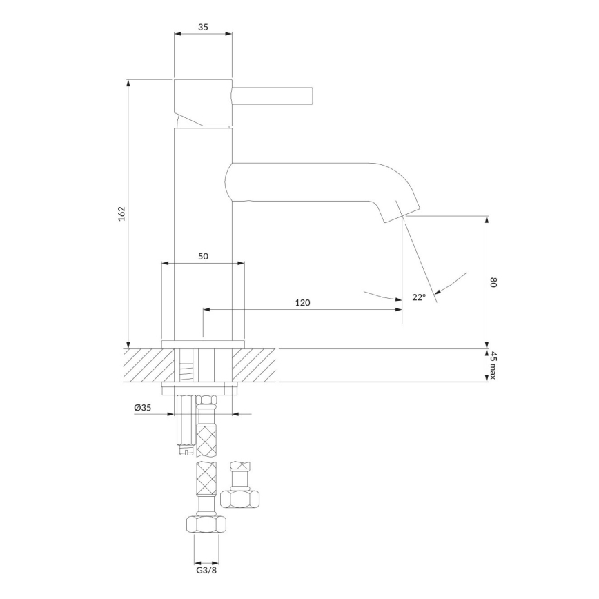 OMNIRES Y1210NCP - Μπαταρία νιπτήρα Y 16,2 εκ. σε γυαλισμένο χαλκό