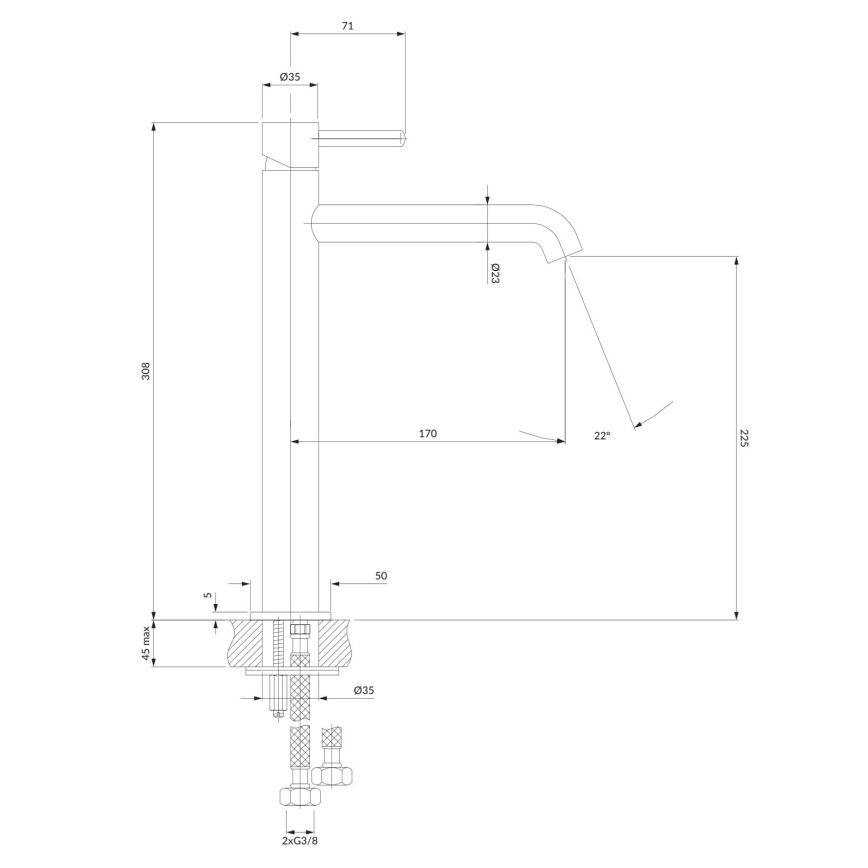 OMNIRES Y1212BL - Μπαταρία νιπτήρος Y 30,8 cm semi-ματ μαύρο