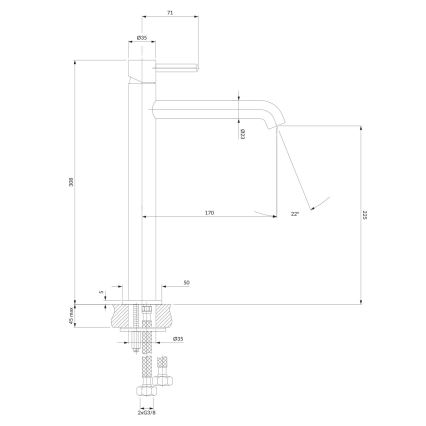 OMNIRES Y1212BL - Μπαταρία νιπτήρος Y 30,8 cm semi-ματ μαύρο
