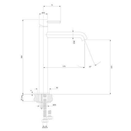 OMNIRES Y1212BLGL - Μπαταρία νιπτήρος Y 30,8 cm semi-ματ μαύρο/γυαλιστερό χρυσαφί
