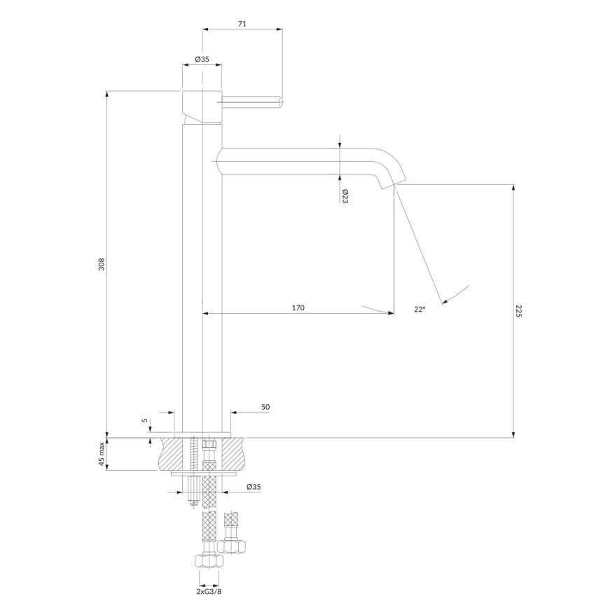 OMNIRES Y1212BLGL - Μπαταρία νιπτήρος Y 30,8 cm semi-ματ μαύρο/γυαλιστερό χρυσαφί