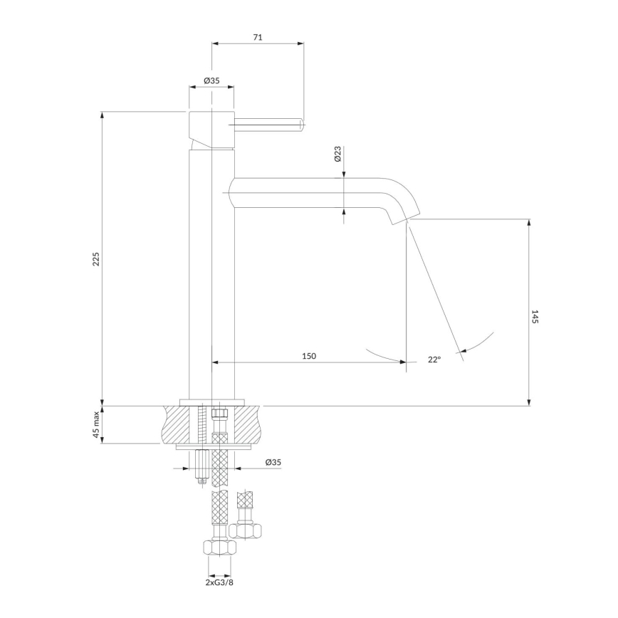 OMNIRES Y1212CCR - Μπαταρία νιπτήρος Y 22,5 cm γυαλιστερό χρώμιο