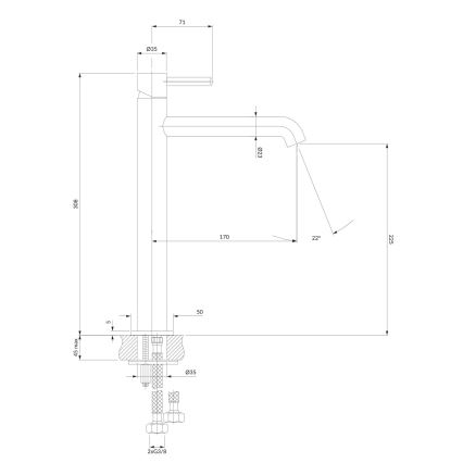 OMNIRES Y1212CP - Μπαταρία νιπτήρος Y 30,8 cm γυαλιστερό χαλκός