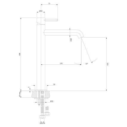 OMNIRES Y1212GLB - Μπαταρία νιπτήρος Y 30,8 cm γείωση χρυσό