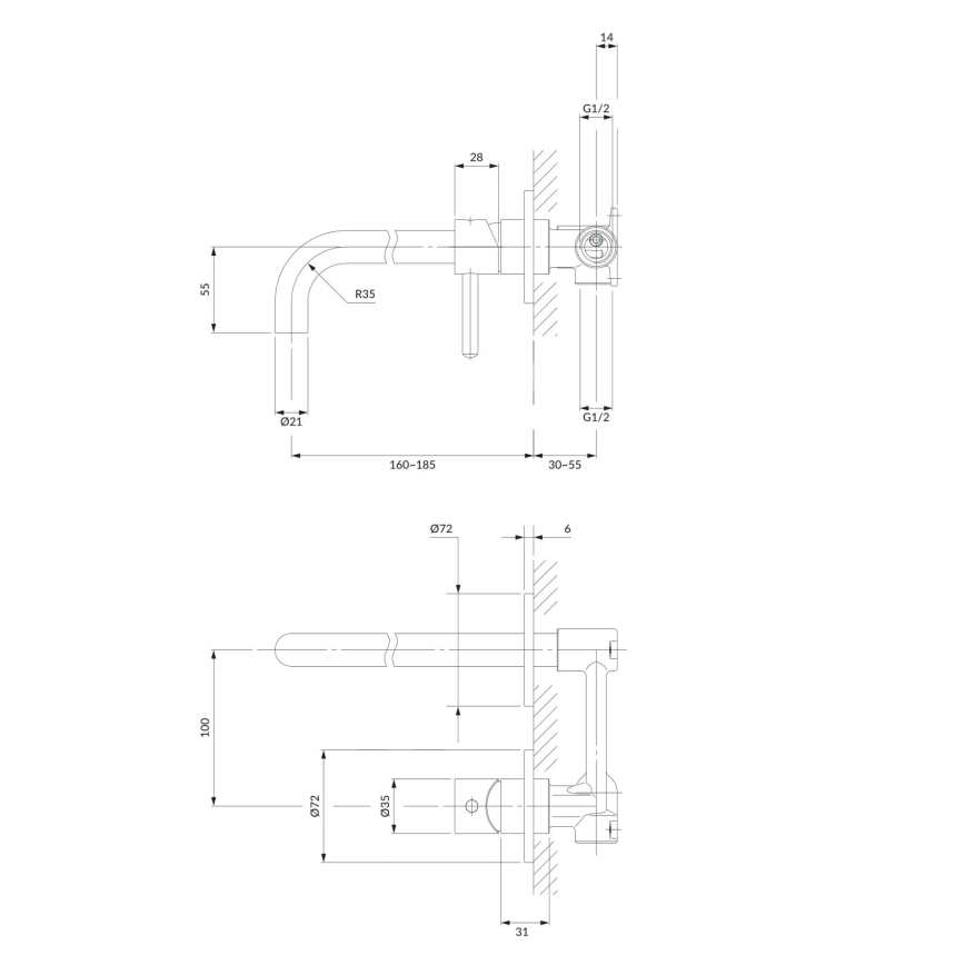 OMNIRES Y1215HCR - Μπαταρία νιπτήρος εντοιχισμού Y γυαλιστερό χρώμιο