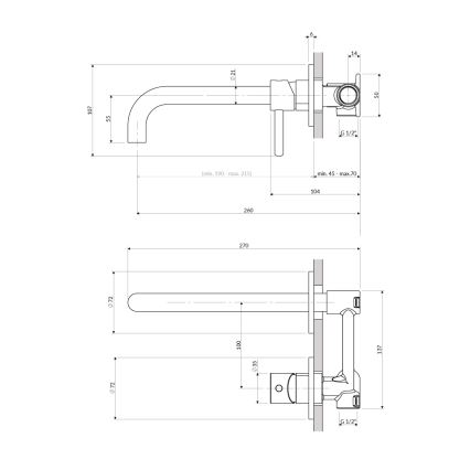 OMNIRES Y1215HLBL - Μπαταρία νιπτήρα για εντοιχισμένη εγκατάσταση Y ημιματ μαύρη
