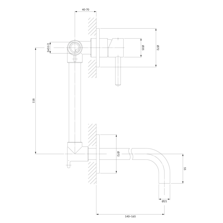 OMNIRES Y1215NCR - Μπαταρία νιπτήρα για εντοιχισμένη εγκατάσταση Y σε γυαλιστερό χρώμιο
