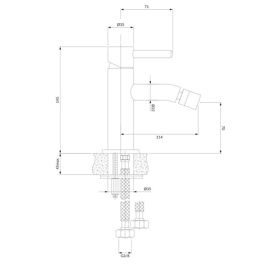 OMNIRES Y1220GLB - Μπαταρία μπιντέ Y 14,5 cm γείωση χρυσό