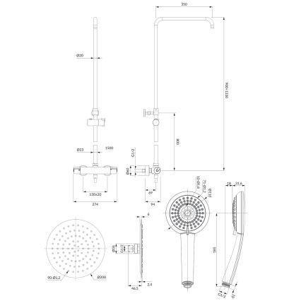OMNIRES Y1244X/6CR - Σετ ντους με θερμοστατική μπαταρία Y σε γυαλιστερό χρώμιο